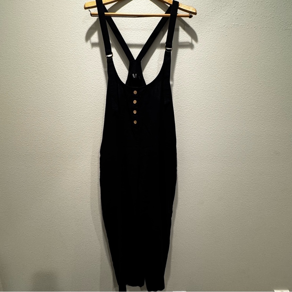Roxy linen style wide leg jumpsuit with pockets